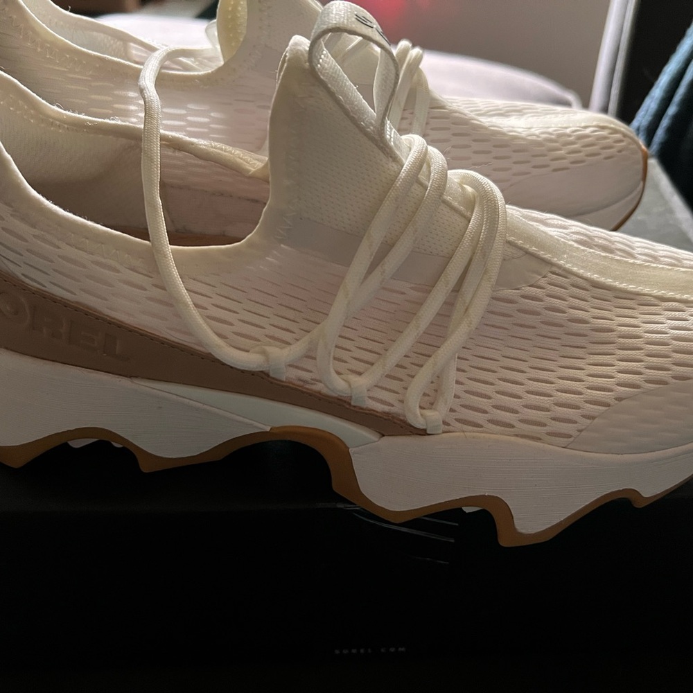 Sorel White and Tan Impact II Lace Sneakers